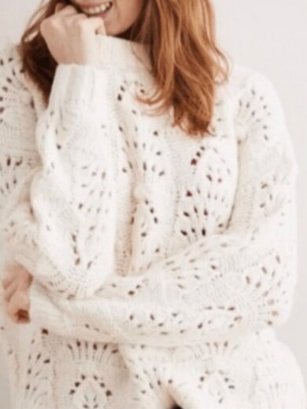Aerie Ivory Open-Knit Crewneck Sweater Size XS
